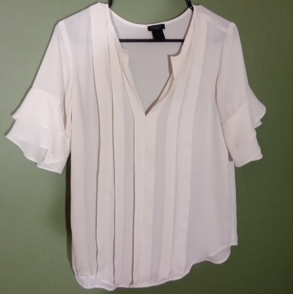 Ann Taylor Factory Cream Relaxed Pleated Top
